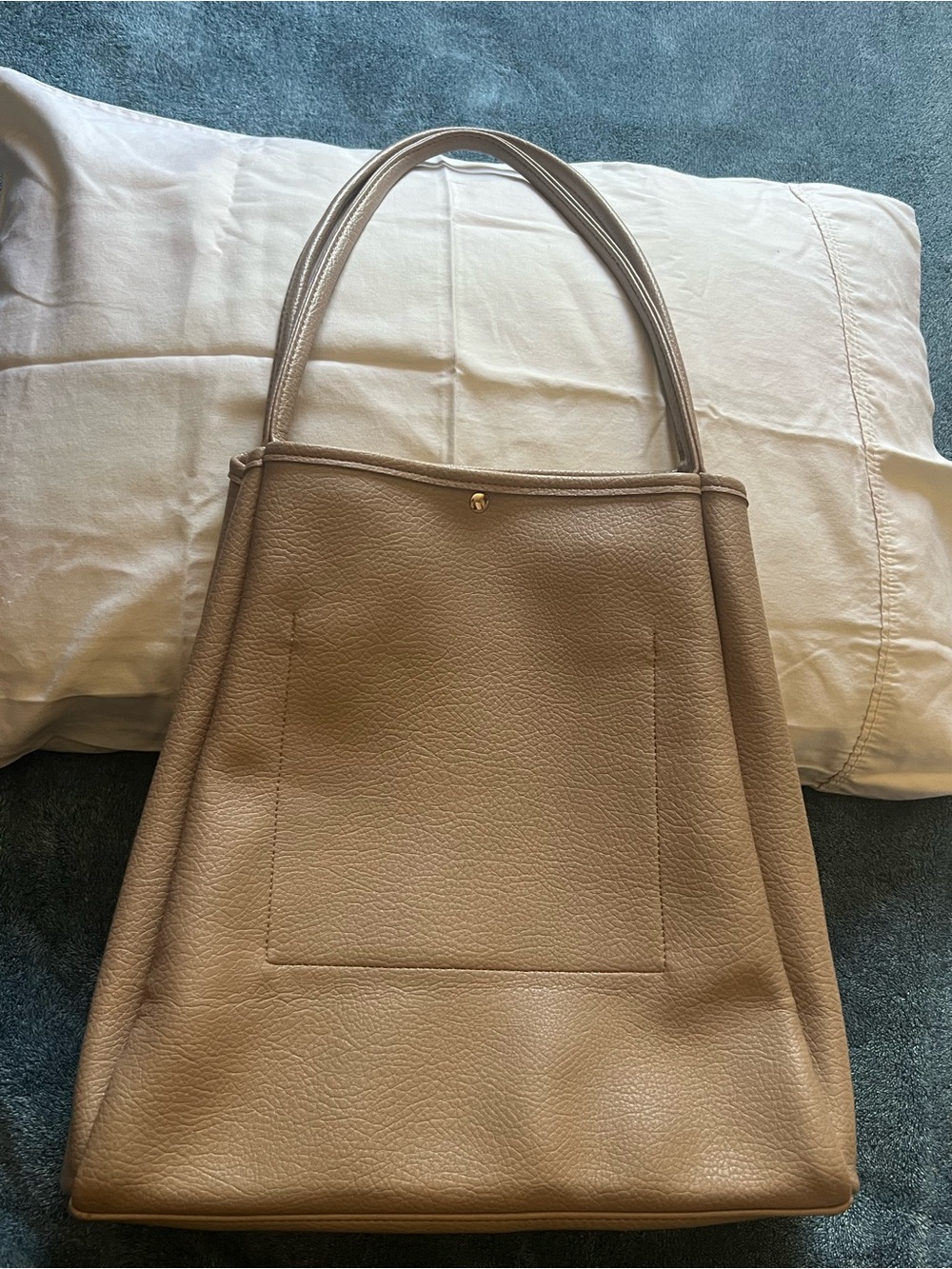 Pebbled Leather Tote Bag in Taupe